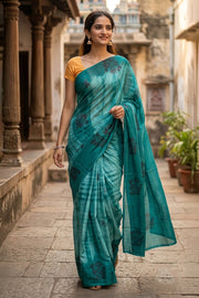Blue Handcrafted Sungudi Cotton Saree 10074936