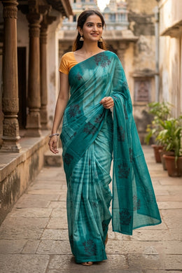 Blue Handcrafted Sungudi Cotton Saree 10074936