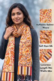 Yellow Kani Printed Soft Silk Unisex Stole 10077882