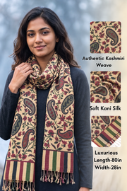 Beige Kani Printed Silk Unisex Stole 10077881