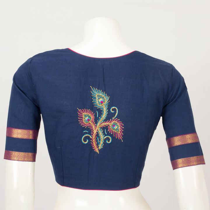 Blue Hand Embroidered Silk Cotton Blouse c- Avishya