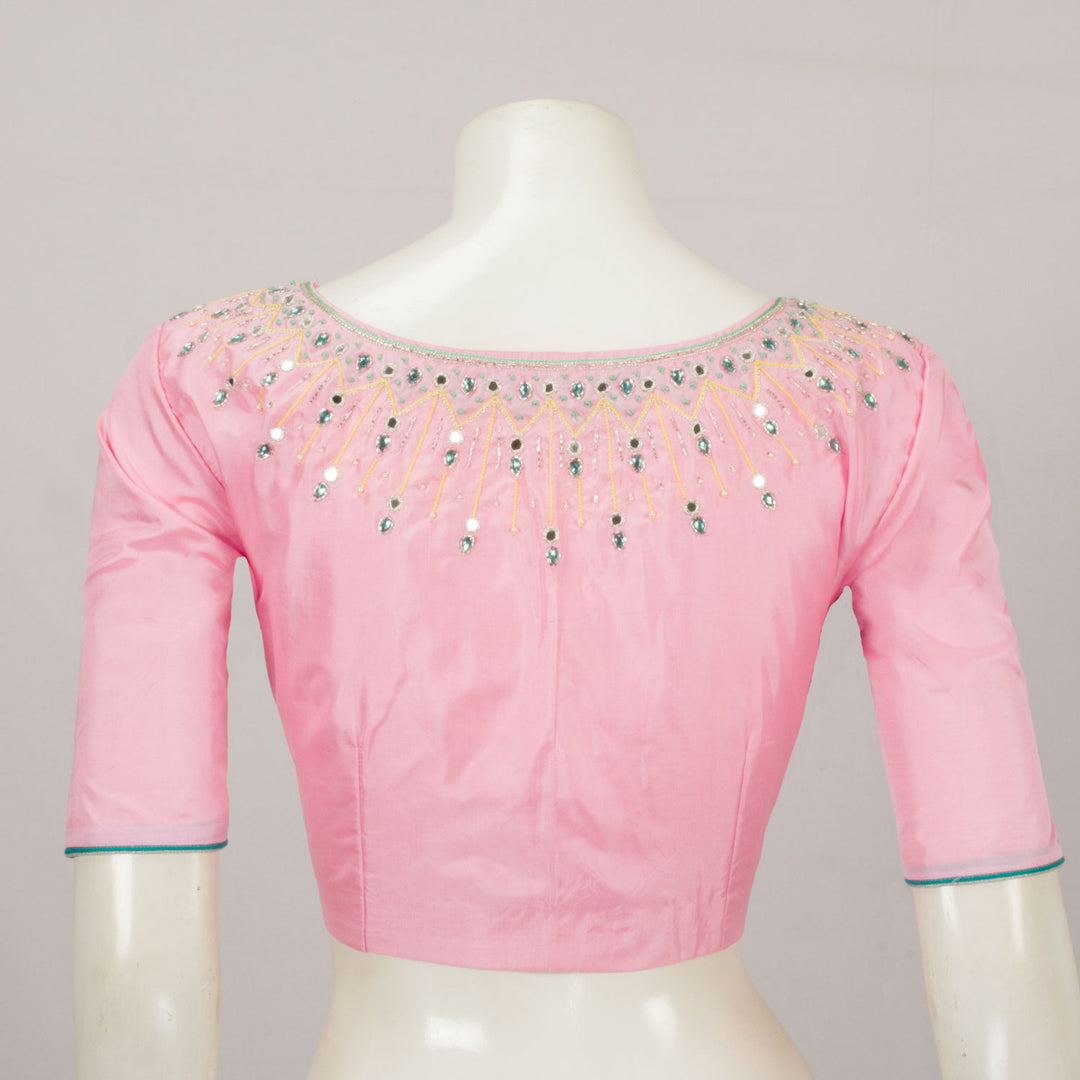 Pink Aari Embroidered Silk  Blouse - Avishya