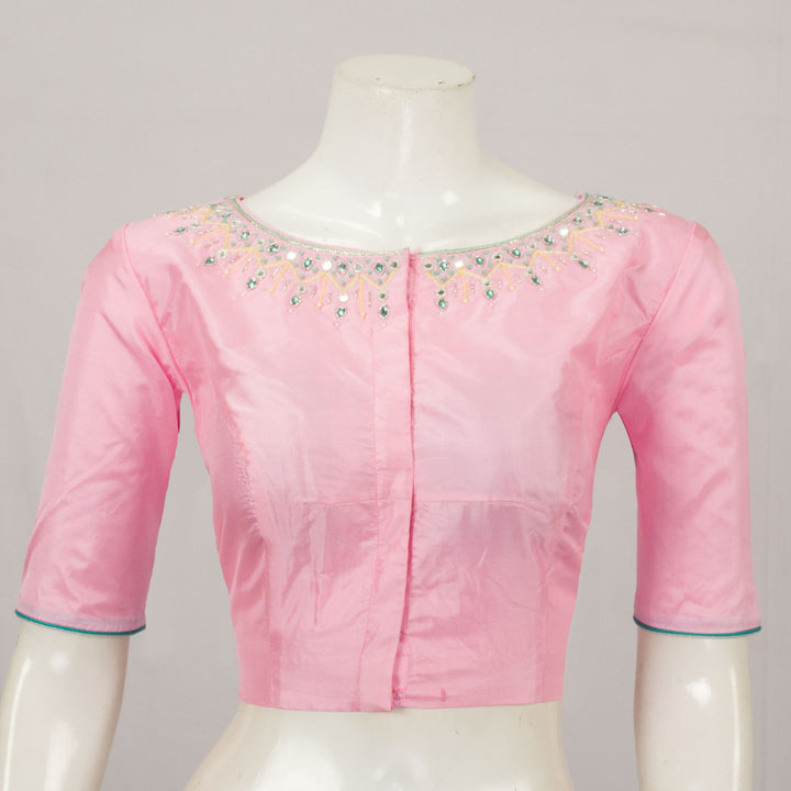 Pink Aari Embroidered Silk Blouse - Avishya
