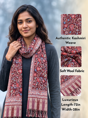 Maroon Kani Printed Unisex Wool Stole 10077886