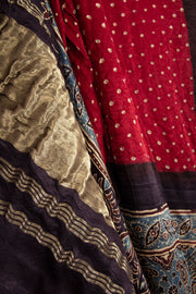 Maroon Bandhani Ajrakh Printed Gajji Silk Dupatta 10072138