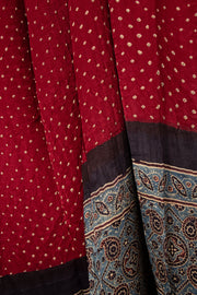 Maroon Bandhani Ajrakh Printed Gajji Silk Dupatta 10072138