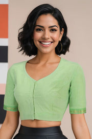 Green Aari Embroidered Mangalgiri Cotton Blouse 10070749