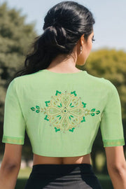 Green Aari Embroidered Mangalgiri Cotton Blouse 10070749