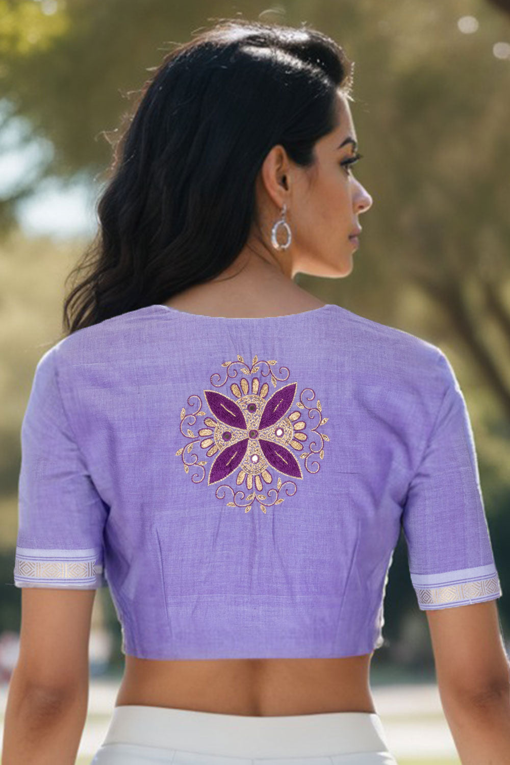 Lavender Aari Embroidered Mangalgiri Cotton Blouse 10070740