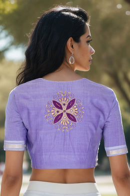 Lavender Aari Embroidered Mangalgiri Cotton Blouse 10070740