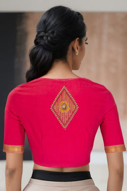Deep Red Aari Embroidered Mangalgiri Cotton Blouse 10070738