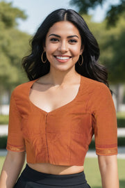 Brown Embroidered  Mangalgiri Cotton Blouse 10070742