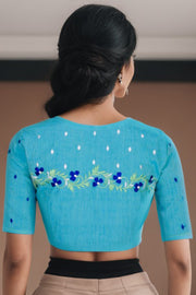 Blue Embroidered Mangalgiri Cotton Blouse 10069609