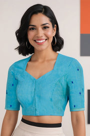 Blue Embroidered Mangalgiri Cotton Blouse 10069609