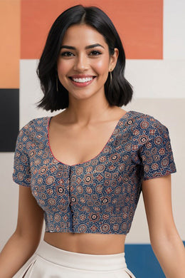 Blue Ajrakh Printed Cotton Blouse 10074449
