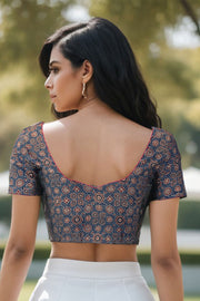 Blue Ajrakh Printed Cotton Blouse 10074449