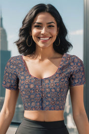 Blue Ajrakh Printed Cotton Blouse 10074449