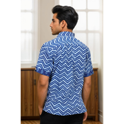 Indigo Handblock Print Pre-Washed Pure Cotton Shirt 10074397
