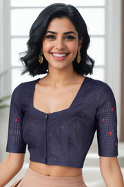 Black Slub Cotton Hand Embroidered Blouse 10070771