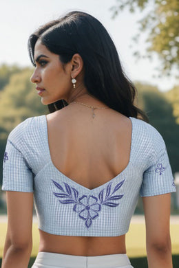 Grey Slub Cotton Embroidered Blouse 10071379