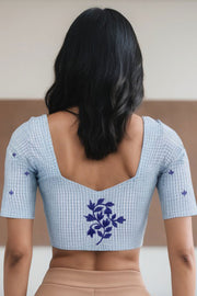 Grey Slub Cotton Embroidered Blouse 10071380