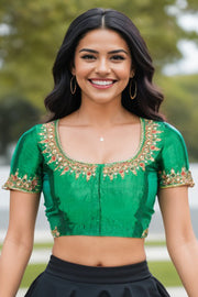 Green Aari Embroidered Silk Blouse 10068915