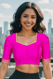 Pink Aari Embroidered Tussar Silk Blouse 10070444