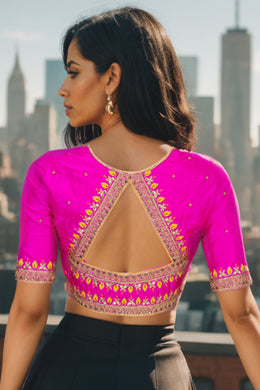 Pink Aari Embroidered Tussar Silk Blouse 10070444