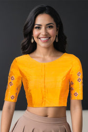 Yellow Aari Embroidered Tussar Silk Blouse 10068918