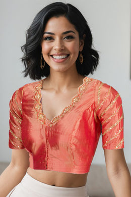 Peach Aari Embroidered Silk Blouse 10068921