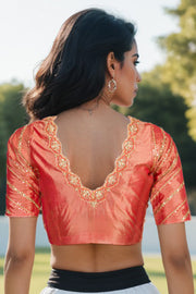 Peach Aari Embroidered Silk Blouse 10068921