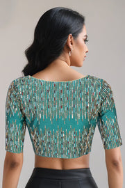 Teal Green Aari Embroidered Tussar Silk Blouse 10070443