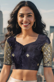 Black Aari Embroidered Silk Blouse 10068945