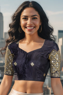 Black Aari Embroidered Silk Blouse 10068945