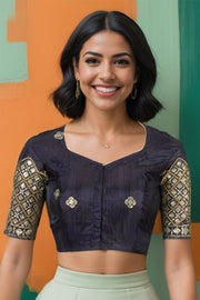 Black Aari Embroidered Silk Blouse 10068945