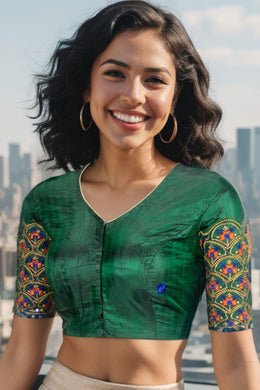 Green Aari Embroidered Silk Blouse 10068944