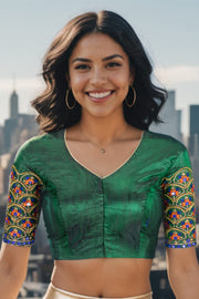 Green Aari Embroidered Silk Blouse 10068944