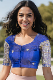 Blue Aari Embroidered Silk Blouse 10068942
