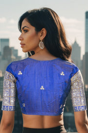 Blue Aari Embroidered Silk Blouse 10068942