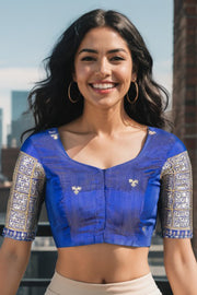 Blue Aari Embroidered Silk Blouse 10068942