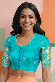 Blue Aari Embroidered Silk Blouse 10068941