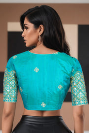 Blue Aari Embroidered Silk Blouse 10068941