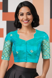 Blue Aari Embroidered Silk Blouse 10068941
