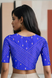Blue Aari Embroidered Raw Silk Blouse 10068197