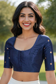 Navy Blue Aari Embroidered Tussar Silk Blouse 10070437