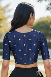 Navy Blue Aari Embroidered Tussar Silk Blouse 10070437