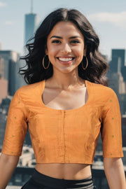 Mustard Yellow Aari Embroidered Tussar Silk Blouse 10070434