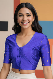 Azure Blue Aari Embroidered Tussar Silk Blouse 10070438