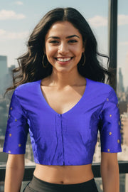 Azure Blue Aari Embroidered Tussar Silk Blouse 10070438