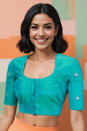 Ocean Blue Aari Embroidered Tussar Silk Blouse 10070391